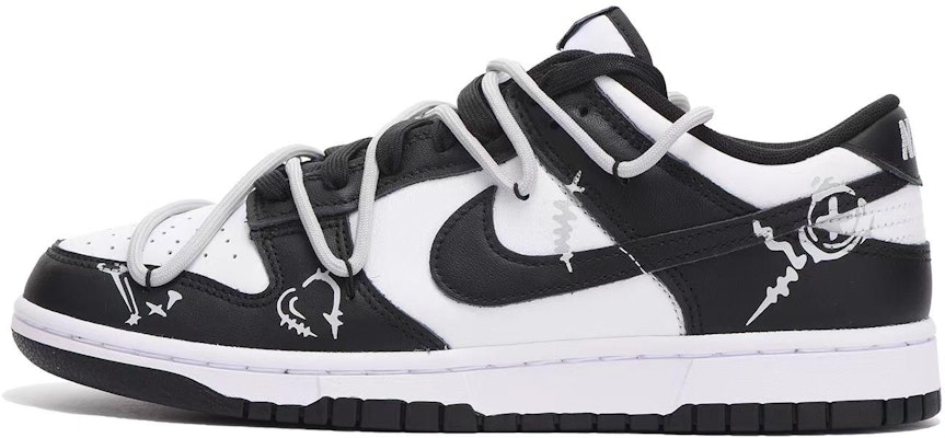 【訂製球鞋】 Nike Dunk Low 流行補丁 復古塗鴉 解構鞋帶 簡約 低筒 滑板鞋 GS 黑白灰 Buy 【訂製球鞋】 Nike Dunk Low 流行補丁 復古塗鴉 解構鞋帶 簡約 低筒 滑板鞋 GS 黑白灰