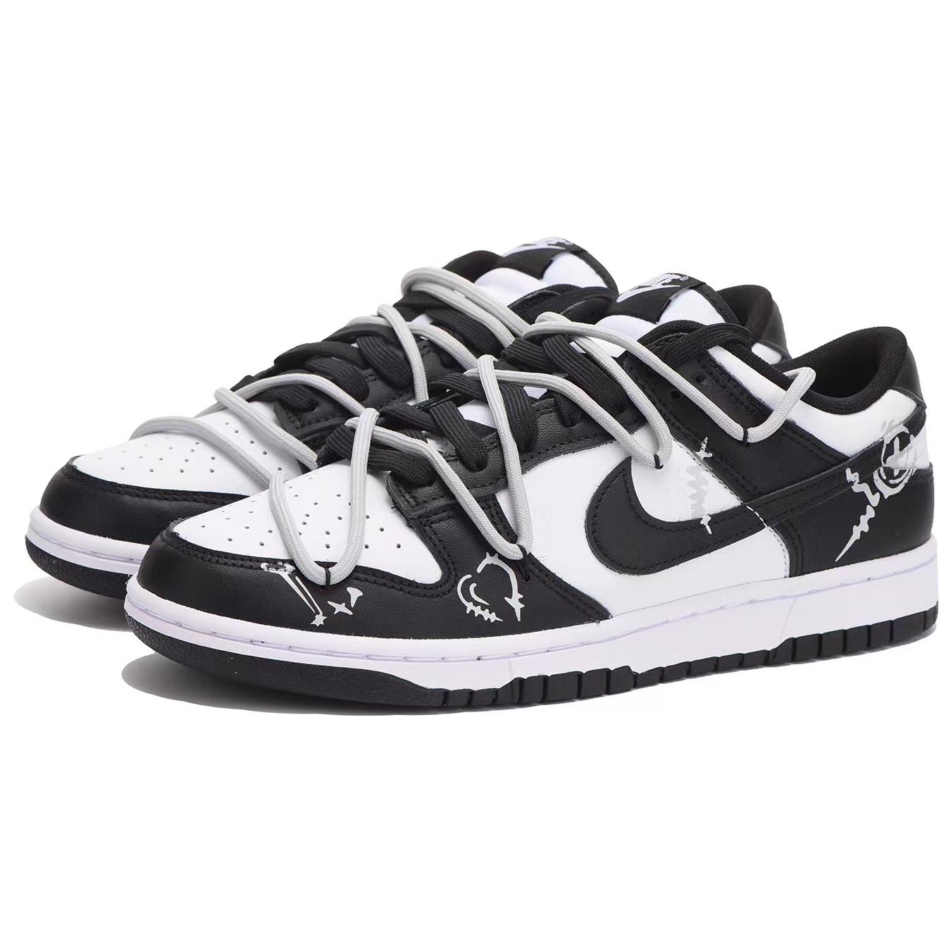 Lookbook [Kustom Sepatu] Nike Dunk Low 'Hitam Putih Abu Grafiti Patch' CW1590-100(Team32-女款潮流补丁QD)