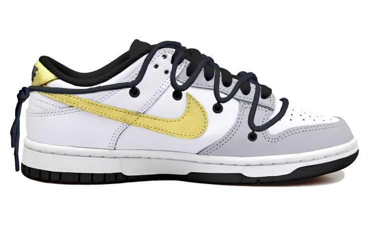 Order [Kasut Custom] Nike Dunk Low 'Hitam Putih Kelabu dengan Gold Swoosh' DD1391-100(Team拾玖-大吉多金男S-BOX)