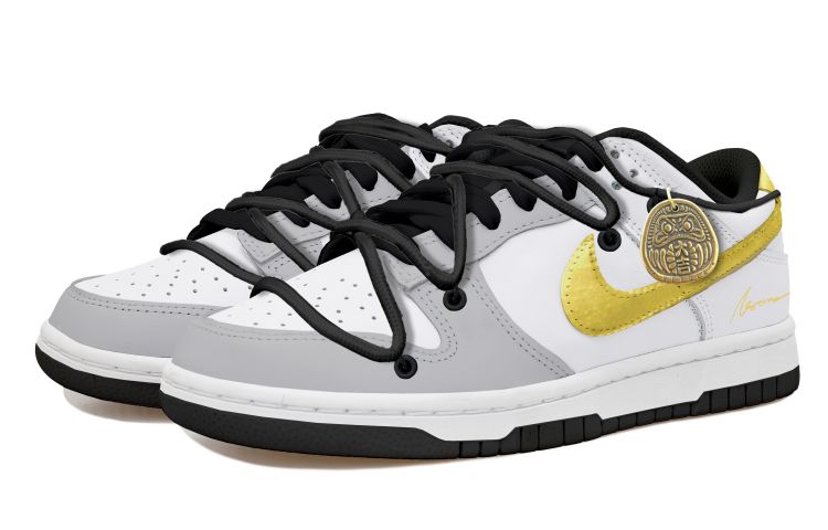 Lookbook [Kasut Custom] Nike Dunk Low 'Hitam Putih Kelabu dengan Gold Swoosh' DD1391-100(Team拾玖-大吉多金男S-BOX)