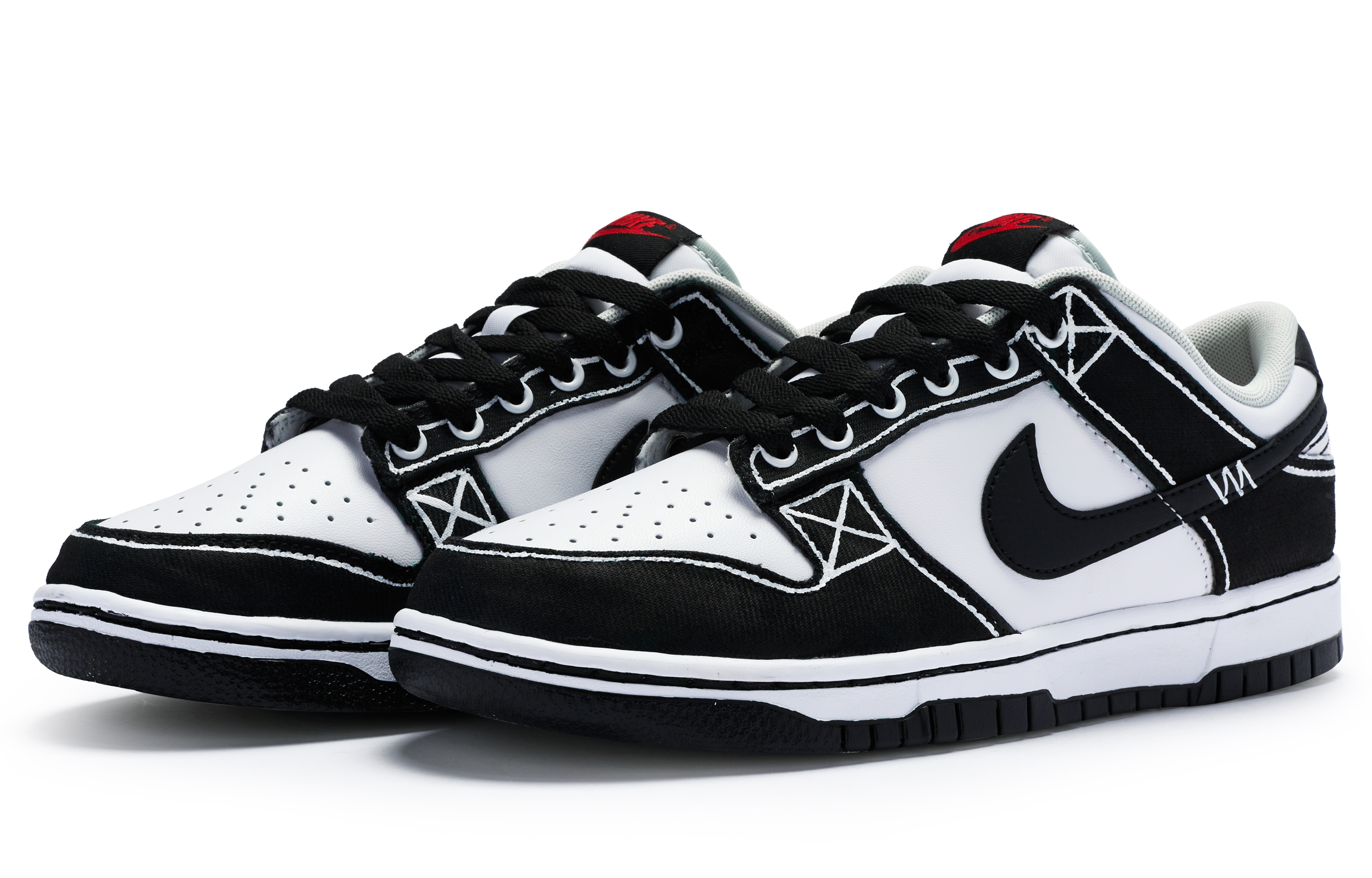 Lookbook 【カスタムシューズ】ナイキ ダンク ロー「ブラックホワイト手描き」 DV0827-100(TeamR-男款二次元线条黑白)