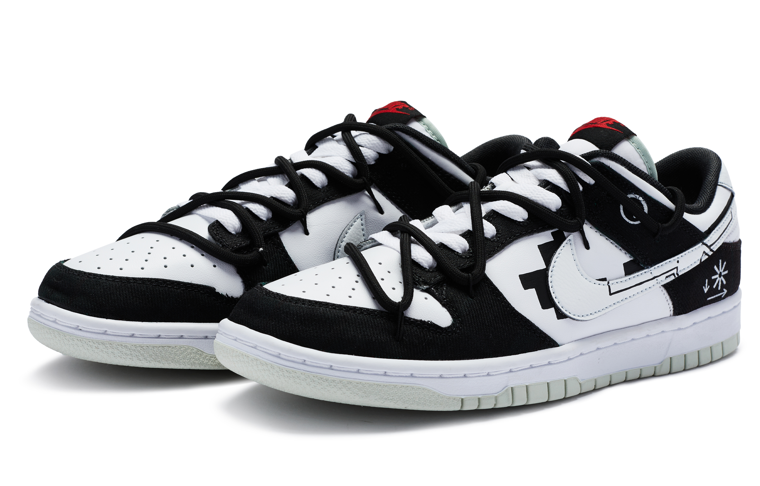Lookbook [Kasut Custom] Nike Dunk Low 'Hitam Putih Dilukis Tangan' DV0827-100(TeamR-男款黑白循环)