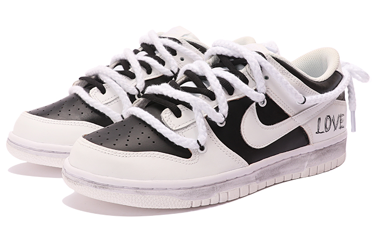 Lookbook 【客製球鞋】 Nike Dunk 低筒 經典 Love 復古 老化 簡約 解構雙鞋帶 低筒 滑板鞋 GS 黑白