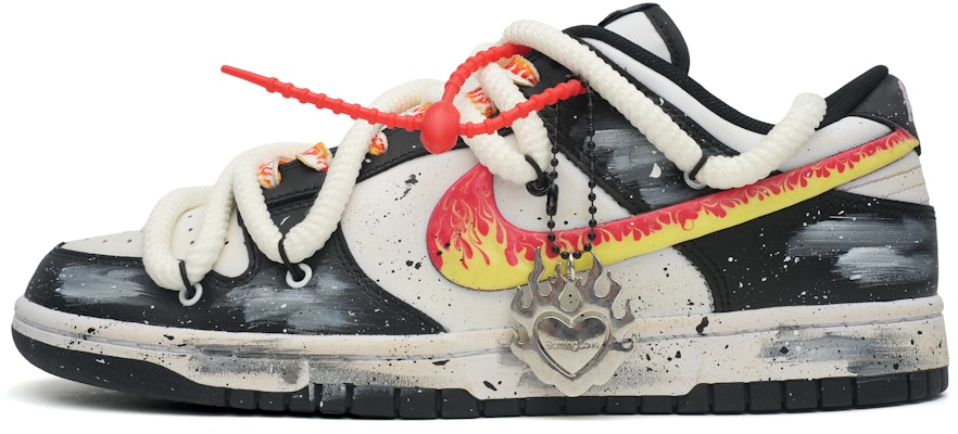 【客製化球鞋】Nike Dunk Low 沈染氧化走舊 高街 活力火焰勾 解構綁帶 美式復古 低筒 板鞋 男女同款 黑白 Buy 【客製化球鞋】Nike Dunk Low 沈染氧化走舊 高街 活力火焰勾 解構綁帶 美式復古 低筒 板鞋 男女同款 黑白