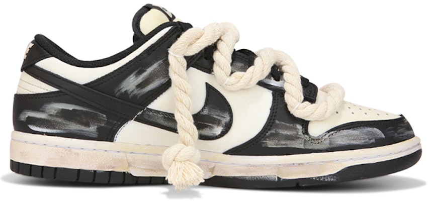 【訂製球鞋】 Nike Dunk Low 麻繩綁帶 氧化做舊 熊貓 高街 低幫 板鞋 GS 黑白米色 Order 【訂製球鞋】 Nike Dunk Low 麻繩綁帶 氧化做舊 熊貓 高街 低幫 板鞋 GS 黑白米色