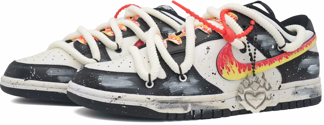 【客製化球鞋】Nike Dunk Low 沈染氧化走舊 高街 活力火焰勾 解構綁帶 美式復古 低筒 板鞋 男女同款 黑白 Lookbook 【客製化球鞋】Nike Dunk Low 沈染氧化走舊 高街 活力火焰勾 解構綁帶 美式復古 低筒 板鞋 男女同款 黑白