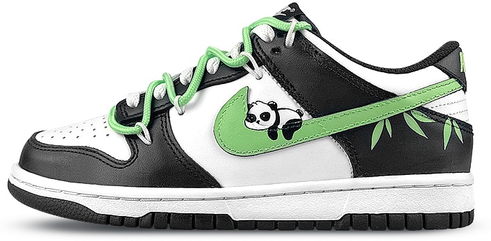custom-shoes-nike-dunk-low-black-white-panda-bamboo-graffiti-multicolor-laces