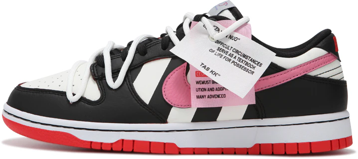 custom-shoes-nike-dunk-low-black-white-pink-deconstructed-stripes