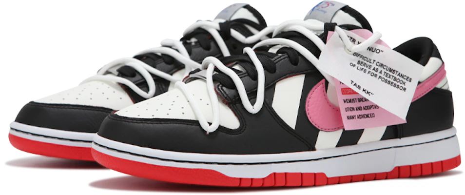 【定製球鞋】 Nike Dunk Low 高街 條紋 貼標 解構綁帶 復古 低筒 板鞋 GS 黑白粉 Lookbook 【定製球鞋】 Nike Dunk Low 高街 條紋 貼標 解構綁帶 復古 低筒 板鞋 GS 黑白粉