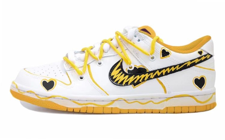 custom-shoes-nike-dunk-low-black-white-yellow-heart