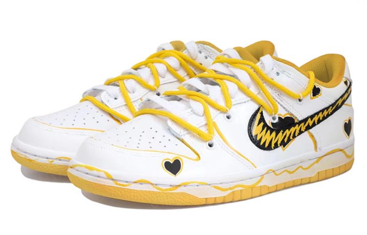 Lookbook ナイキ ダンク ロー "黒白黄" (カスタム) DD1391-702(Team拾玖-黄色线条男S-BOX)