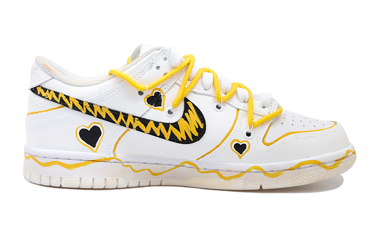 Order [Kasut Custom] Nike Dunk Low 'Hitam Putih Kuning Garisan Terurai' DH9765-100(Team拾玖-黄色线条女S-BOX)