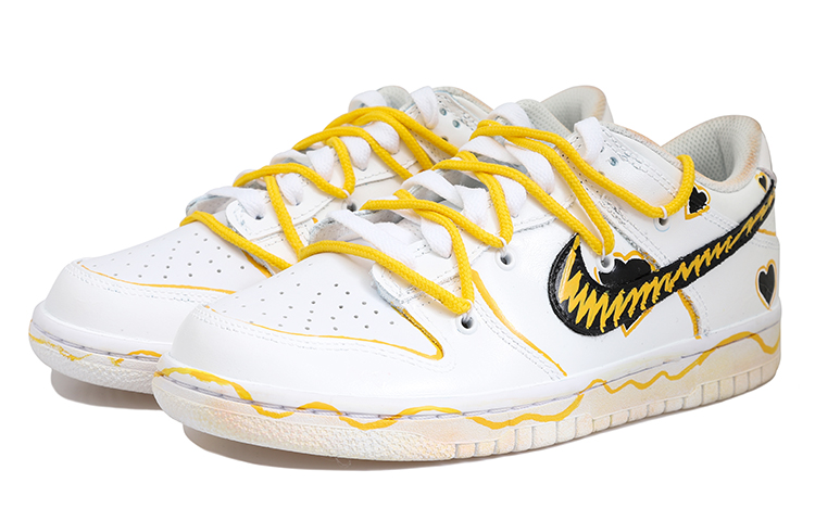 Lookbook [Kasut Custom] Nike Dunk Low 'Hitam Putih Kuning Garisan Terurai' DH9765-100(Team拾玖-黄色线条女S-BOX)