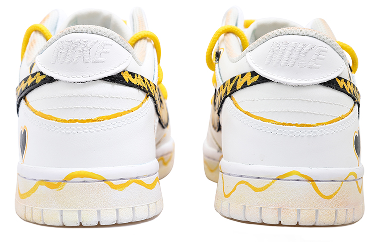 Shop [Kasut Custom] Nike Dunk Low 'Hitam Putih Kuning Garisan Terurai' DH9765-100(Team拾玖-黄色线条女S-BOX)