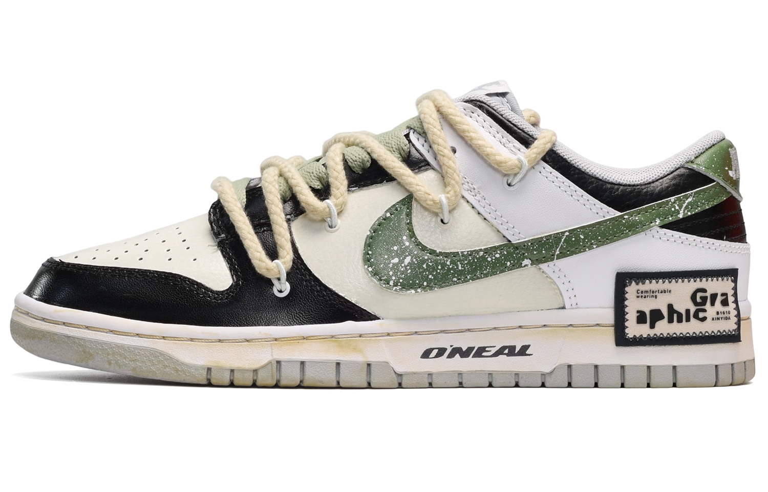 Buy Zapatillas Nike Dunk Low 'Negro Blanco Amarillo Manchas Pintura' DJ6188-003(TeamE-男款泼墨黑白黄)