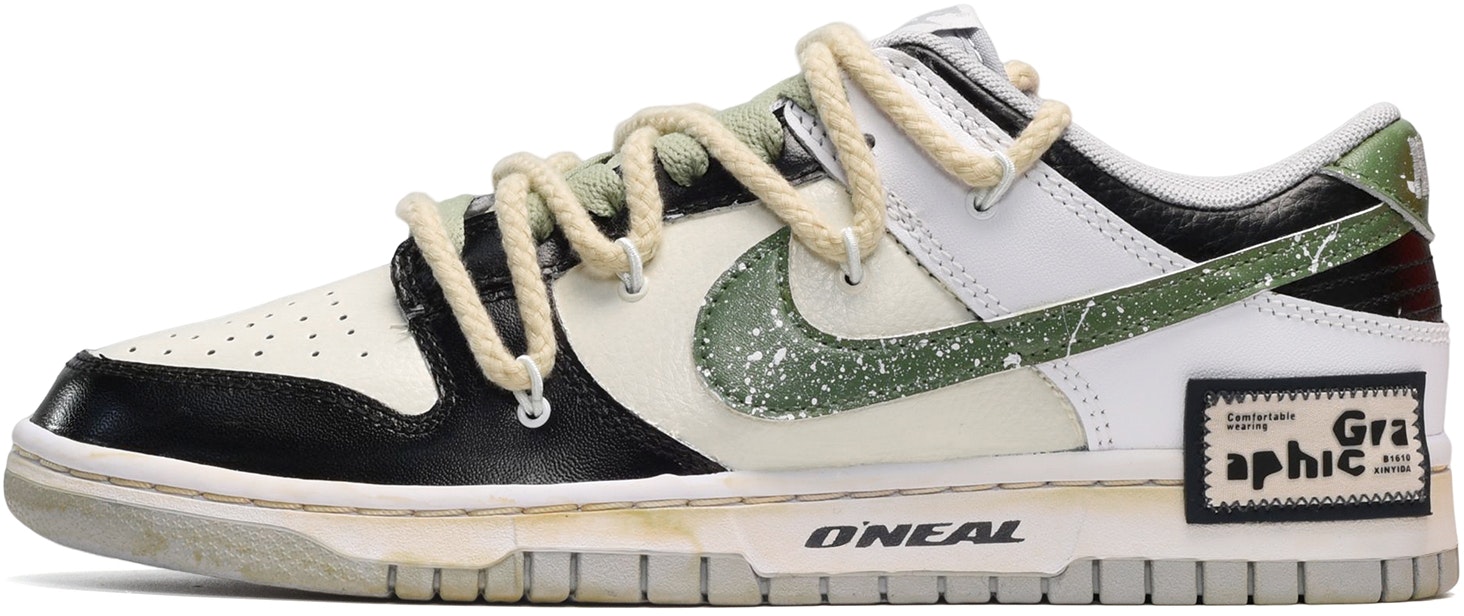 custom-shoes-nike-dunk-low-black-white-yellow-patch-paint-splatter