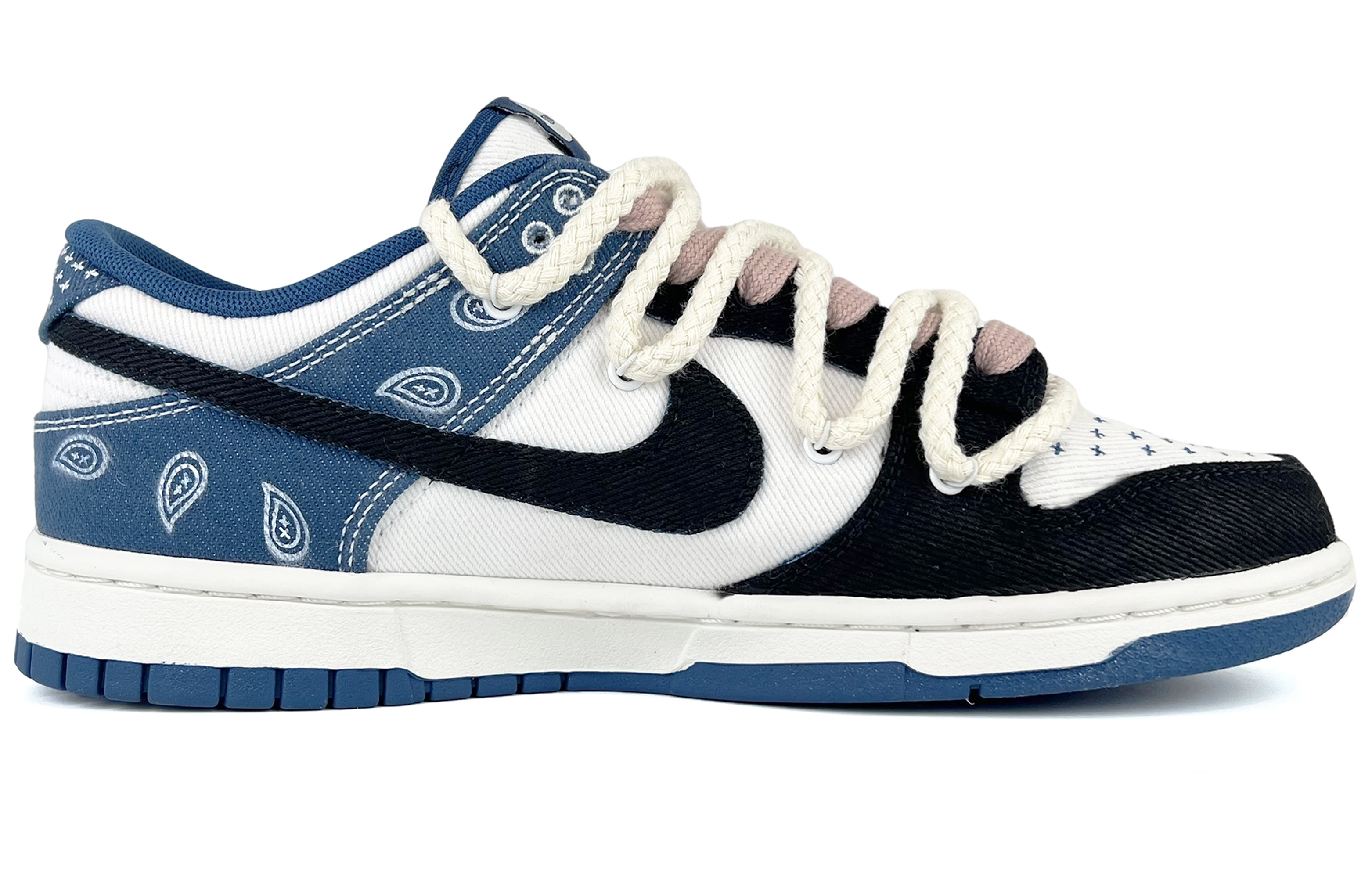 Order [Sepatu Kustom] Nike Dunk Low 'Paisley Biru-Putih-Hitam' DV0834-101(Team45-贪玩蓝月)