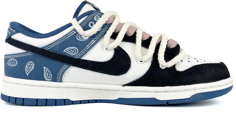 【定製籃球鞋】 Nike Dunk Low 順心 好玩藍月 麻繩拆解 腰果花 復古刺繡 低筒 板鞋 男款 藍白黑 Order 【定製籃球鞋】 Nike Dunk Low 順心 好玩藍月 麻繩拆解 腰果花 復古刺繡 低筒 板鞋 男款 藍白黑