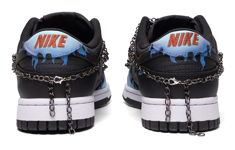 Shop 나이키 덩크 로우 '블루블랙 스컬플레임' (커스텀) DH9765-002(Teamfour-女款火焰蓝黑)