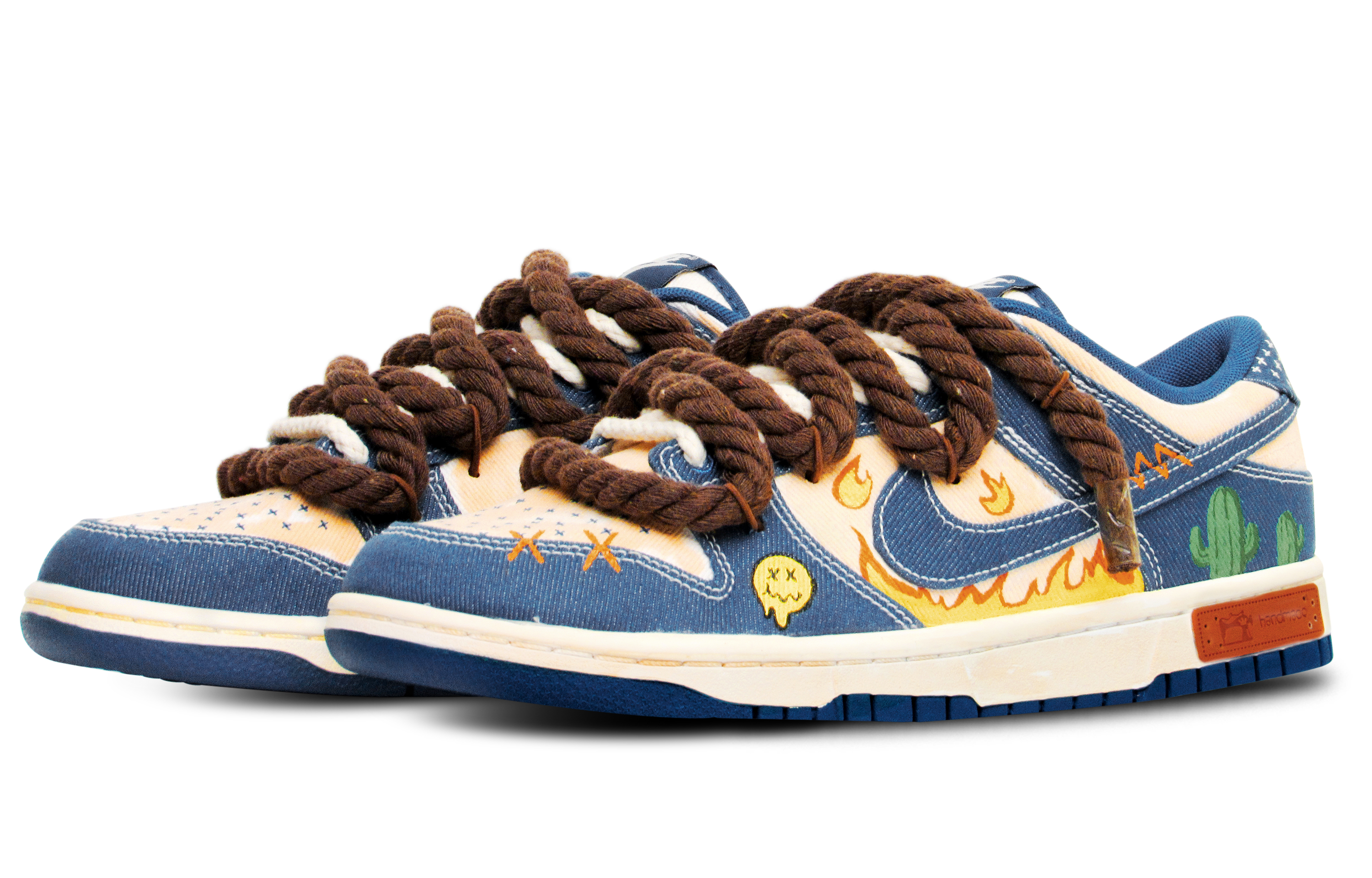 Lookbook ナイキ ダンク ロー 'ブルー ブラウン ハンドペイント グラフィティ' カスタムシューズ DV0834-101(Team65-手绘做旧)