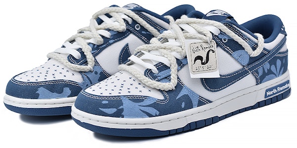 【訂製球鞋】 Nike Dunk Low 藍魅 戶外穿搭 復古 不規則圖案 小眾高級 麻繩解構 低筒 板鞋 男款 藍白 Lookbook 【訂製球鞋】 Nike Dunk Low 藍魅 戶外穿搭 復古 不規則圖案 小眾高級 麻繩解構 低筒 板鞋 男款 藍白