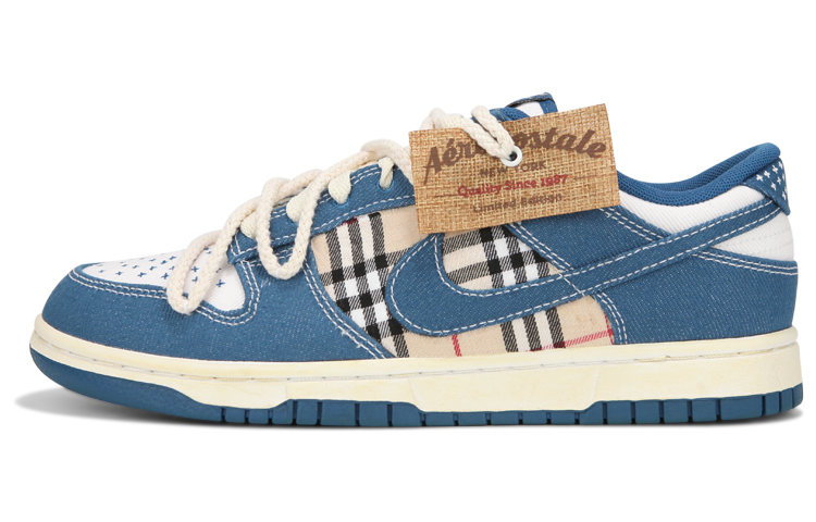 Buy 【定制球鞋】 Nike Dunk Low 解構綁帶 氧化做舊 格子 高級 復古 休閒 低幫 板鞋 男款 藍色