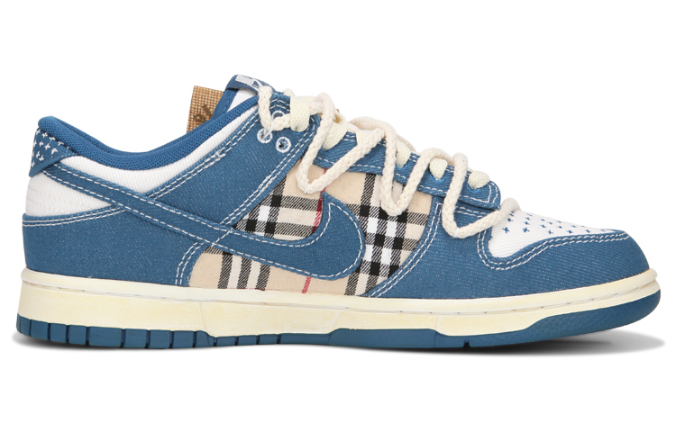 Order 【定制球鞋】 Nike Dunk Low 解構綁帶 氧化做舊 格子 高級 復古 休閒 低幫 板鞋 男款 藍色