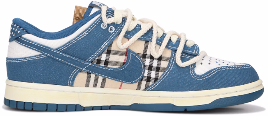 【定制球鞋】 Nike Dunk Low 解構綁帶 氧化做舊 格子 高級 復古 休閒 低幫 板鞋 男款 藍色 Order 【定制球鞋】 Nike Dunk Low 解構綁帶 氧化做舊 格子 高級 復古 休閒 低幫 板鞋 男款 藍色