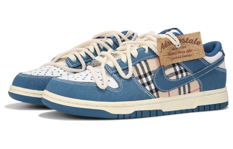 Lookbook 【定制球鞋】 Nike Dunk Low 解構綁帶 氧化做舊 格子 高級 復古 休閒 低幫 板鞋 男款 藍色