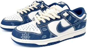【定製球鞋】 Nike Dunk Low 藍色牛仔 麻繩 腰果花 復古主題 低幫 板鞋 男女同款 白藍 Lookbook 【定製球鞋】 Nike Dunk Low 藍色牛仔 麻繩 腰果花 復古主題 低幫 板鞋 男女同款 白藍