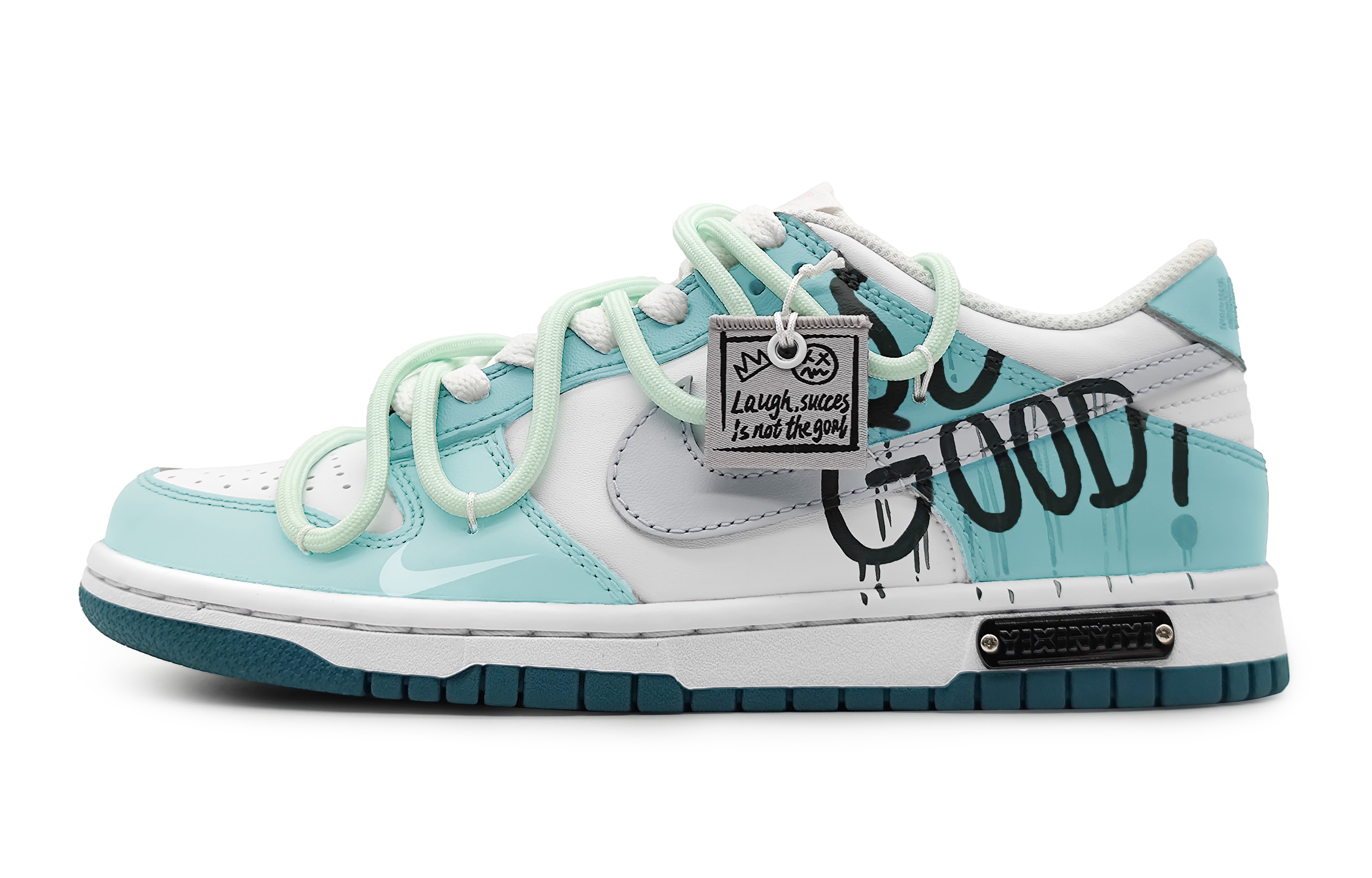 Buy 【訂製球鞋】 Nike Dunk Low 藍色軌跡 Good個性塗鴉 標牌可拆卸 低筒 滑板鞋 GS 白藍