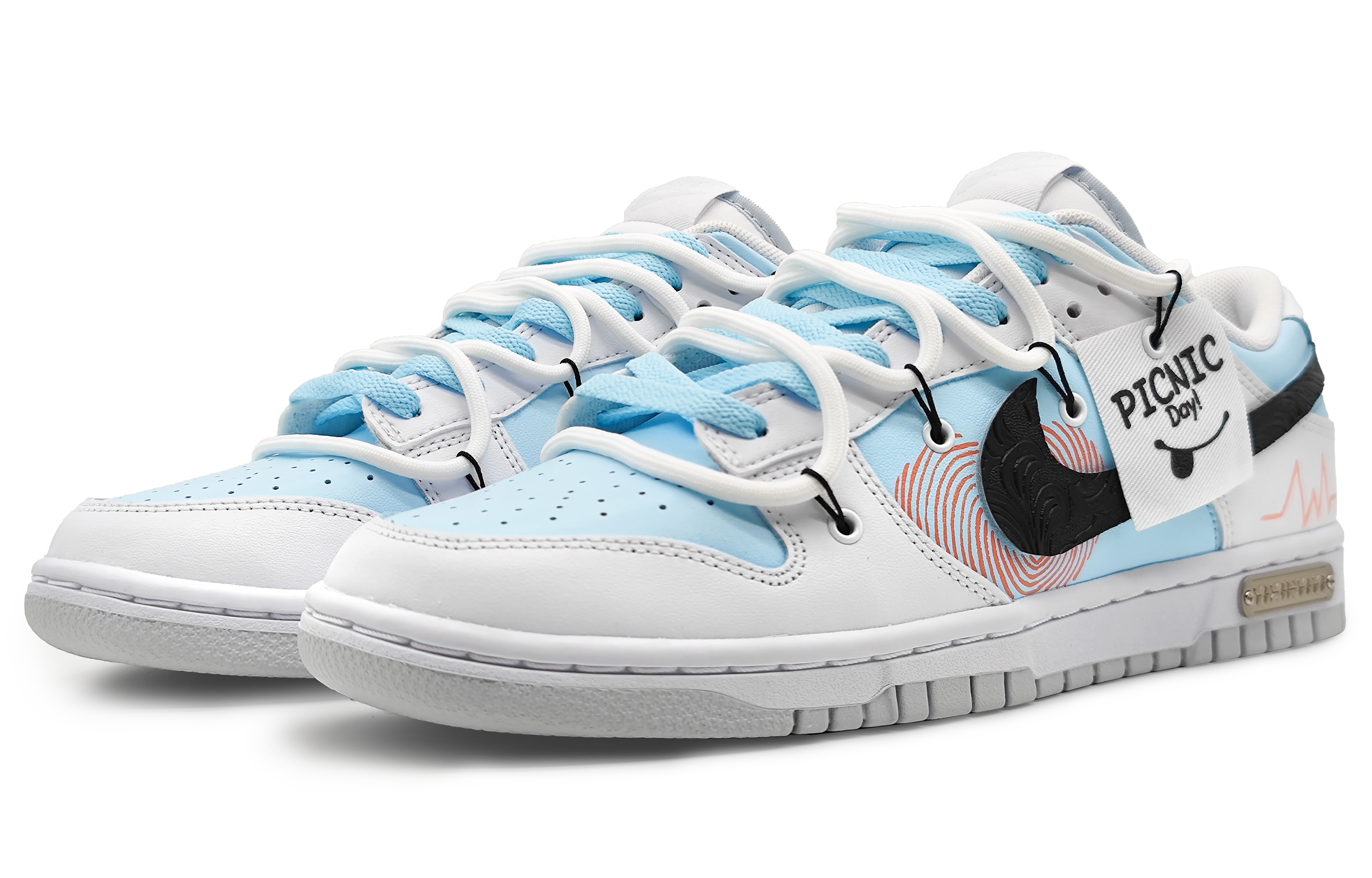 Lookbook [Zapatillas Personalizadas] Nike Dunk Low 'Azul Gris Camellia Love' DV0831-101(Team16-男款指纹爱心蓝)