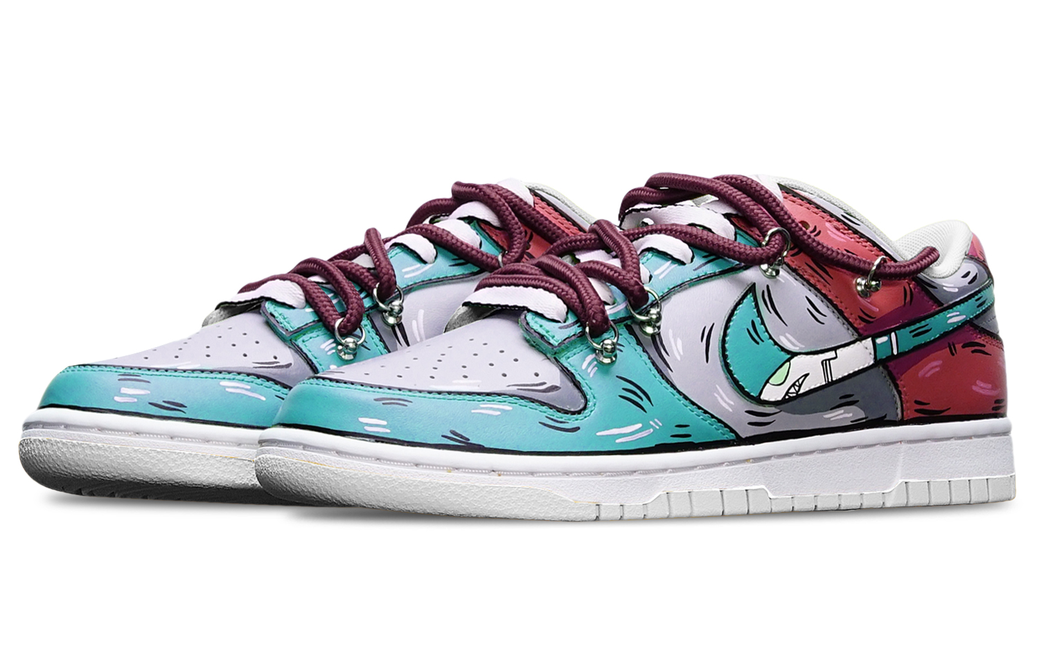 Lookbook [Zapatillas Personalizadas] Nike Dunk Low 'Azul Gris Rojo' DH9765-100(TeamT-鲨鱼蓝灰红女S-BOX)