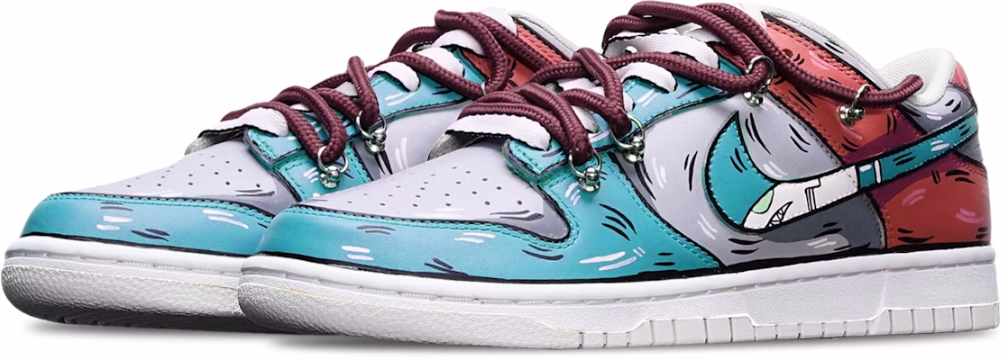 【定制球鞋】Nike Dunk Low 拼色二次元 鯊魚鉤 解構雙鞋帶 限量特殊鞋盒 復古 低筒 滑板鞋 GS 藍灰紅 Lookbook 【定制球鞋】Nike Dunk Low 拼色二次元 鯊魚鉤 解構雙鞋帶 限量特殊鞋盒 復古 低筒 滑板鞋 GS 藍灰紅
