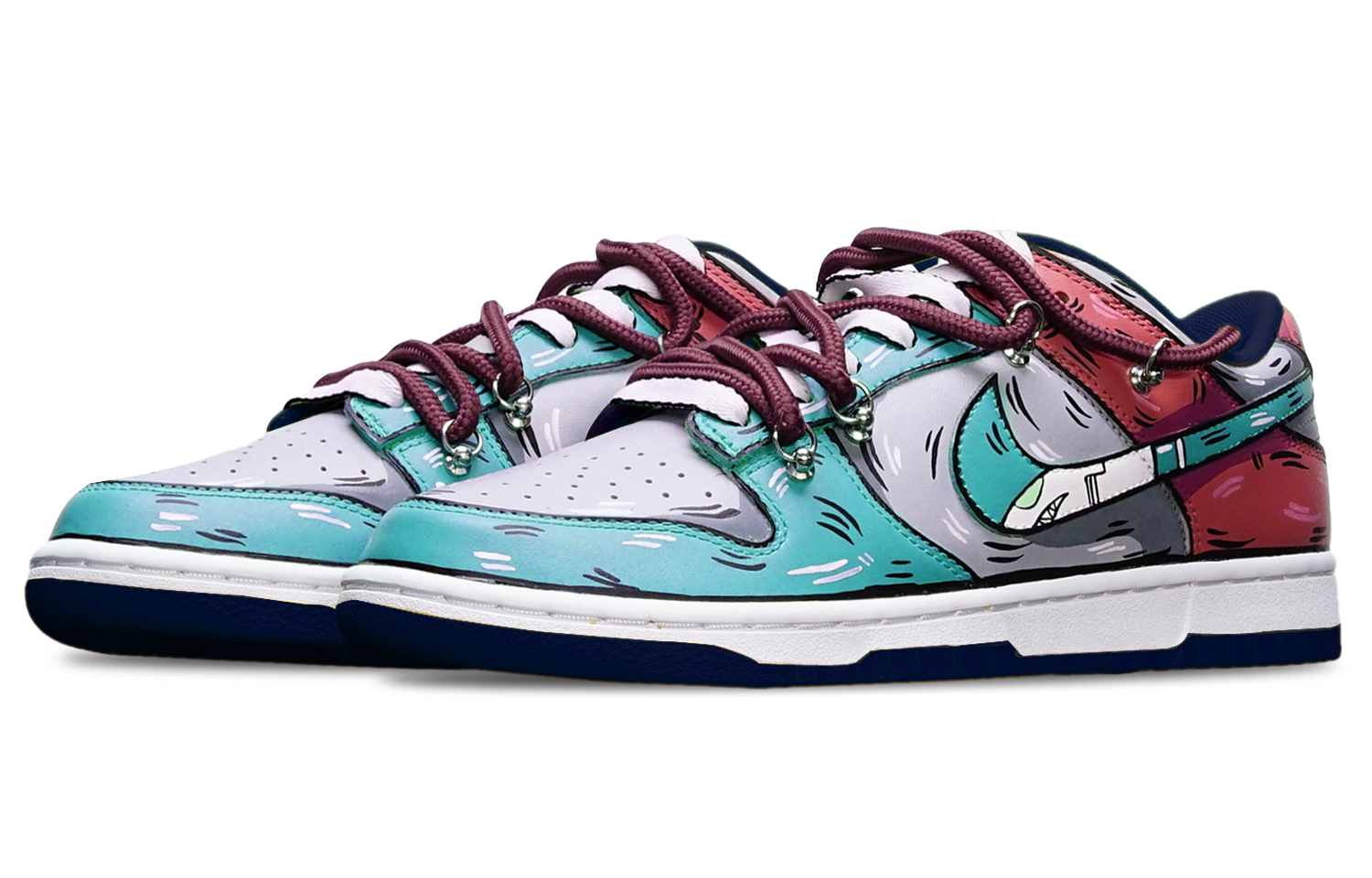 Lookbook [Zapatillas Personalizadas] Nike Dunk Low 'Azul Gris Rojo Multicolor' DH9765-300(TeamT-鲨鱼蓝灰红女S-BOX)