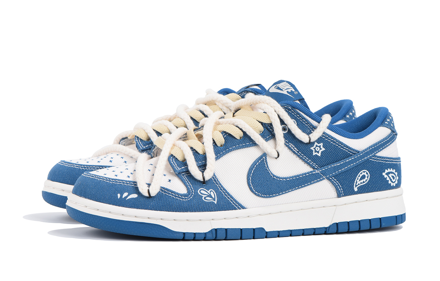 Lookbook 【客制化球鞋】Nike Dunk Low 腰果花 工業風 牛仔 解構 麻繩 特殊鞋盒 低筒 板鞋 男款 藍白