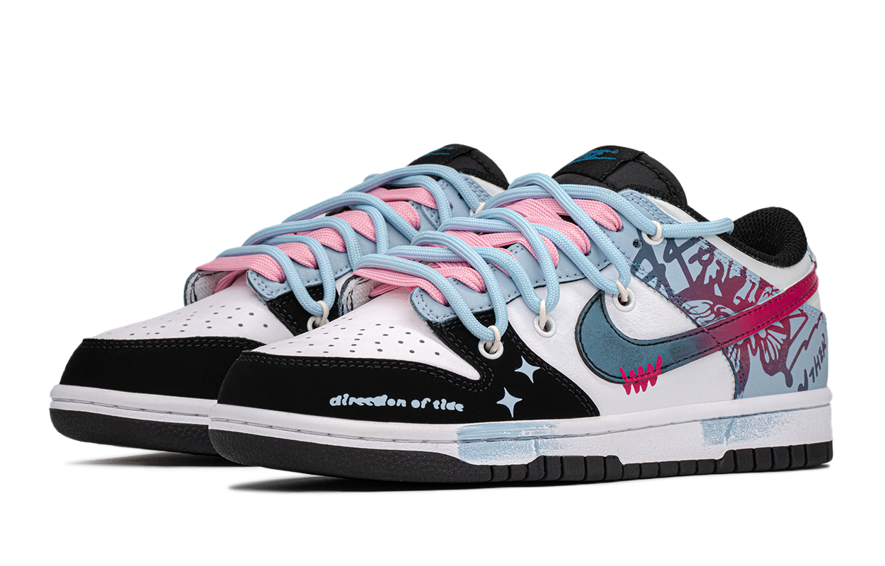 Shop ナイキ ダンク ロー 'ブルーピンクブラックグラデーションバタフライグラフィティ' カスタムシューズ DH9765-104(TeamA-闪耀蝴蝶)