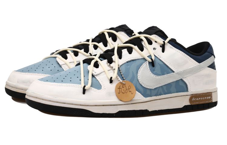 Lookbook 【訂製球鞋】 Nike Dunk 低筒 藍色波紋 水波紋 銀勾 貼皮 掛飾 解構鞋帶 禮盒 低筒 滑板鞋 男款 黑銀