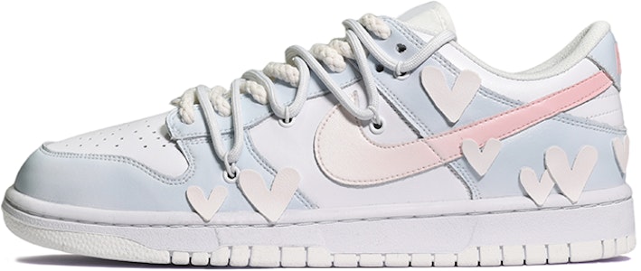 【定制球鞋】Nike Dunk Low 光變愛心皮貼 低幫 板鞋 GS 藍白 Buy 【定制球鞋】Nike Dunk Low 光變愛心皮貼 低幫 板鞋 GS 藍白