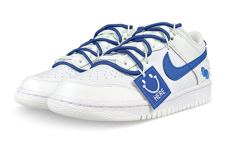 Lookbook 【客製化球鞋】Nike Dunk Low 解構 雙鞋帶 笑臉布貼 藍莓 低筒 滑板鞋 GS 白藍