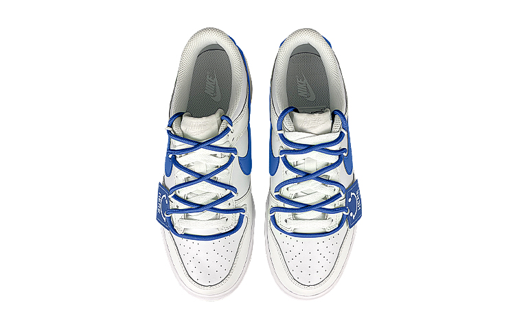 Shop 【客製化球鞋】Nike Dunk Low 解構 雙鞋帶 笑臉布貼 藍莓 低筒 滑板鞋 GS 白藍