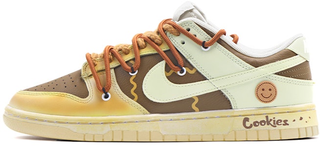【客製化球鞋】Nike Dunk Low 解構鞋帶 復古做舊 曲奇餅乾 笑臉 低筒 板鞋 GS 棕黃 Buy 【客製化球鞋】Nike Dunk Low 解構鞋帶 復古做舊 曲奇餅乾 笑臉 低筒 板鞋 GS 棕黃