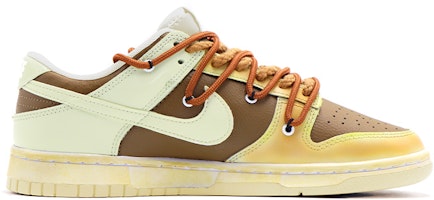 【客製化球鞋】Nike Dunk Low 解構鞋帶 復古做舊 曲奇餅乾 笑臉 低筒 板鞋 GS 棕黃 Order 【客製化球鞋】Nike Dunk Low 解構鞋帶 復古做舊 曲奇餅乾 笑臉 低筒 板鞋 GS 棕黃