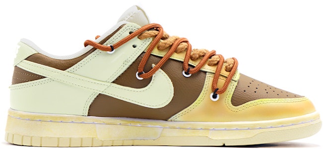 【客製化球鞋】Nike Dunk Low 解構鞋帶 復古做舊 曲奇餅乾 笑臉 低筒 板鞋 GS 棕黃 Order 【客製化球鞋】Nike Dunk Low 解構鞋帶 復古做舊 曲奇餅乾 笑臉 低筒 板鞋 GS 棕黃