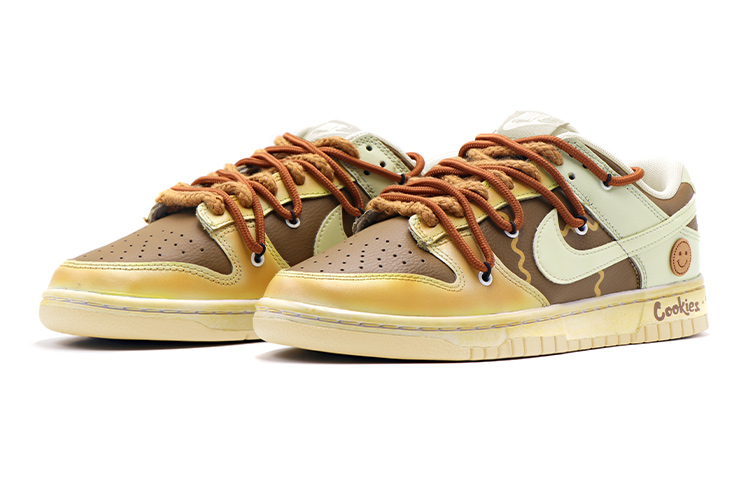 Lookbook 【客製化球鞋】Nike Dunk Low 解構鞋帶 復古做舊 曲奇餅乾 笑臉 低筒 板鞋 GS 棕黃