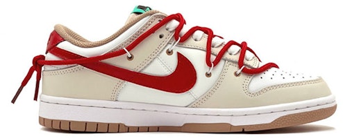 【客製化球鞋】Nike Dunk Low 改色客製 VIBE風 疊鉤設計 經典 休閒 低筒 板鞋 GS 棕白紅 Order 【客製化球鞋】Nike Dunk Low 改色客製 VIBE風 疊鉤設計 經典 休閒 低筒 板鞋 GS 棕白紅