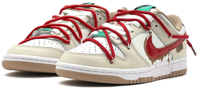 【客製化球鞋】Nike Dunk Low 改色客製 VIBE風 疊鉤設計 經典 休閒 低筒 板鞋 GS 棕白紅 Lookbook 【客製化球鞋】Nike Dunk Low 改色客製 VIBE風 疊鉤設計 經典 休閒 低筒 板鞋 GS 棕白紅