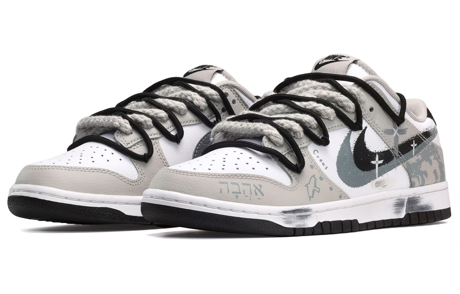 Lookbook [定制鞋款] 耐克Dunk低帮“画笔描绘十字 黑白灰” FD0661-100(TeamE-男款十字架黑白灰)