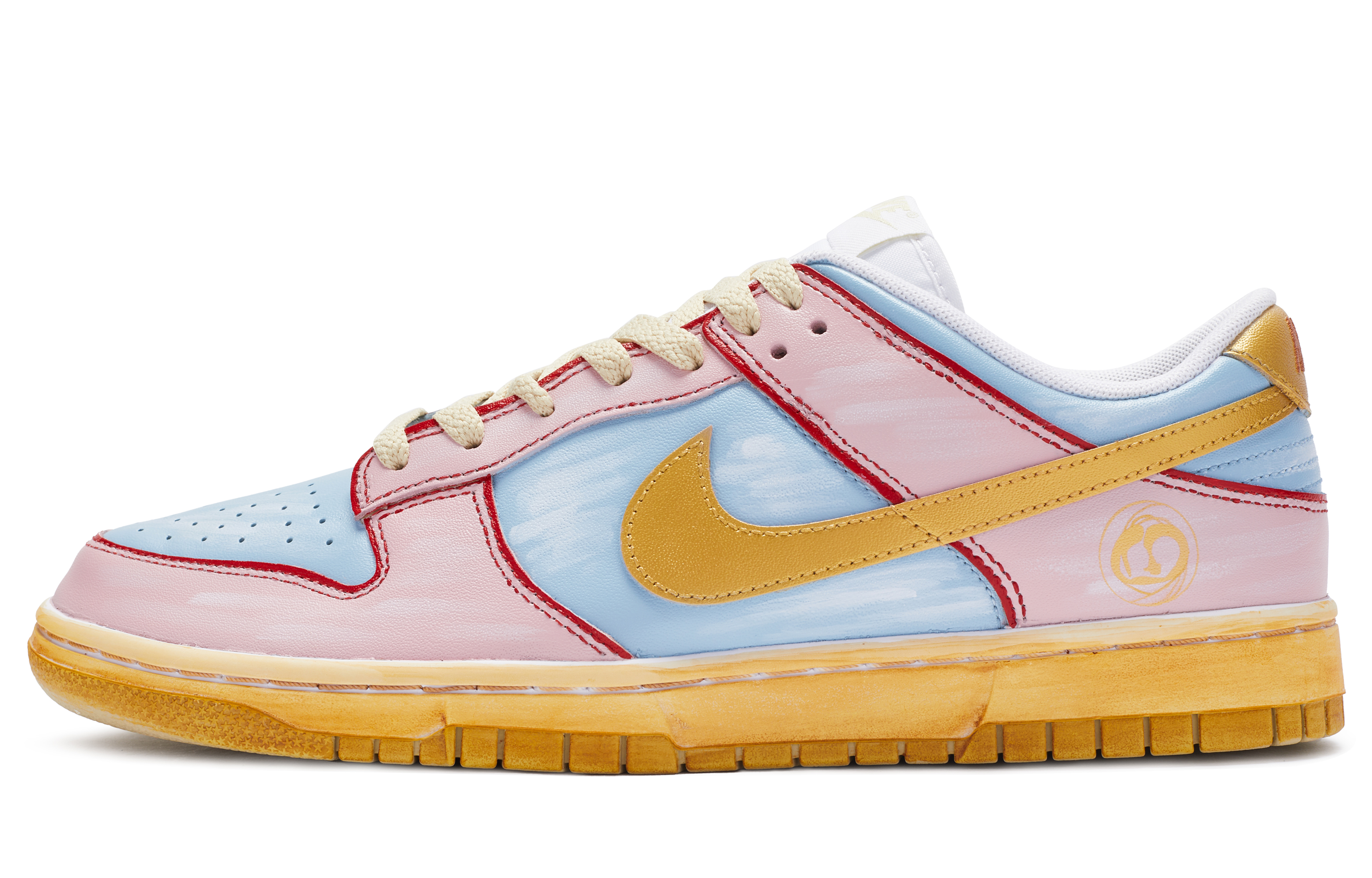Buy [Kasut Custom] Nike Dunk Low 'Bubblegum Lukisan Tangan Pink Lembut Biru Emas' DV0833-100(TeamR-男款泡泡糖)