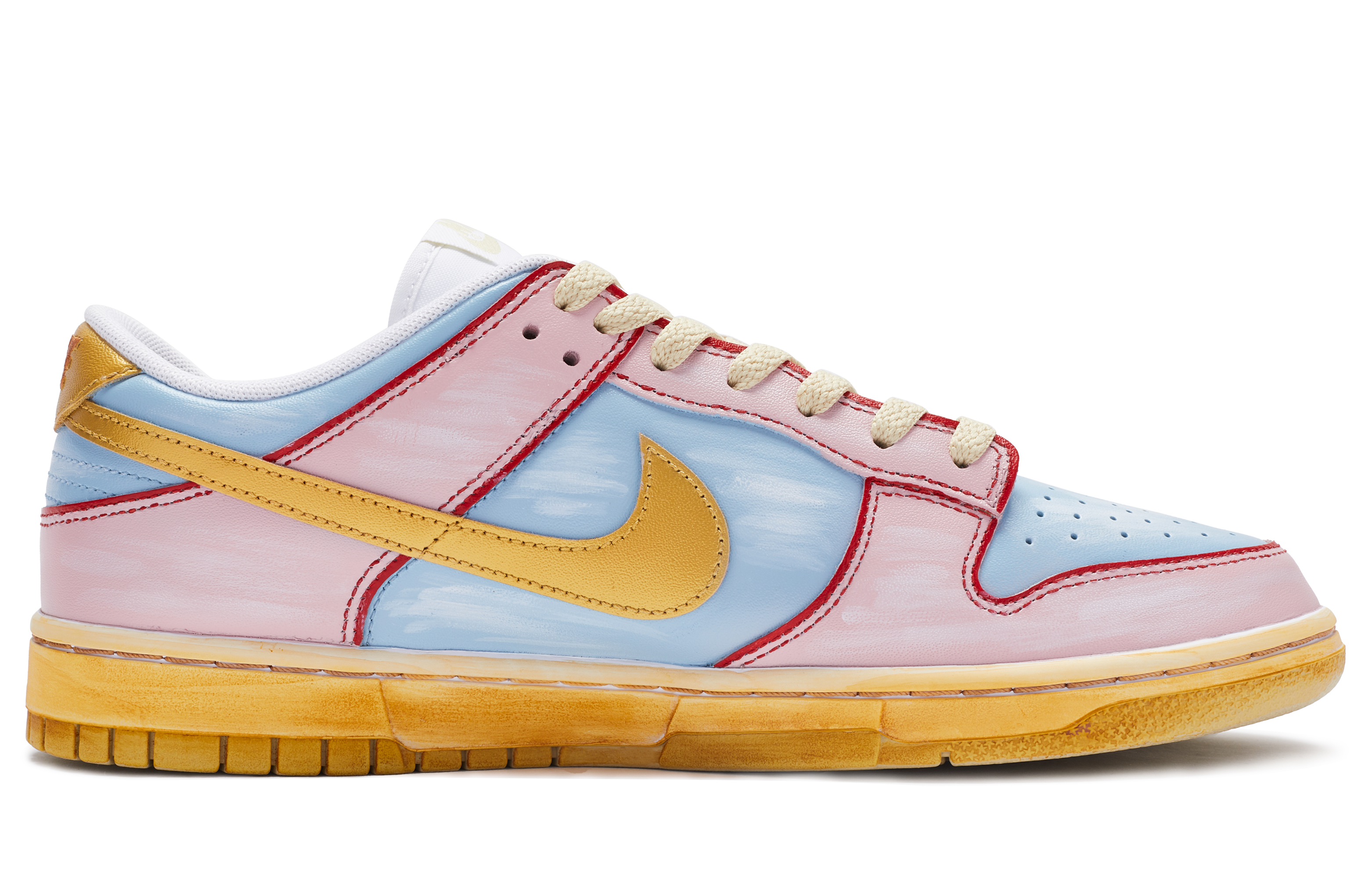 Order [Kasut Custom] Nike Dunk Low 'Bubblegum Lukisan Tangan Pink Lembut Biru Emas' DV0833-100(TeamR-男款泡泡糖)